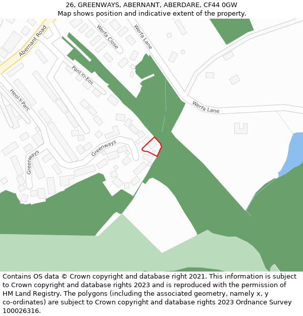 26, GREENWAYS, ABERNANT, ABERDARE, CF44 0GW: Location map and indicative extent of plot