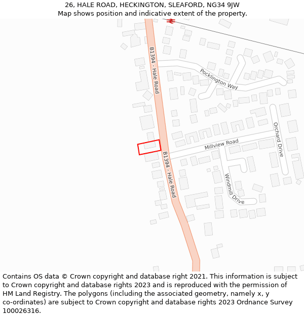 26, HALE ROAD, HECKINGTON, SLEAFORD, NG34 9JW: Location map and indicative extent of plot