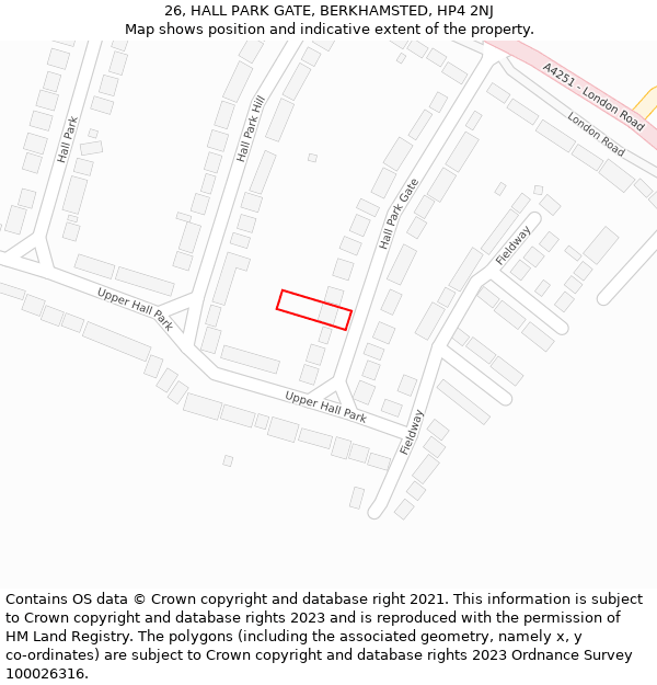 26, HALL PARK GATE, BERKHAMSTED, HP4 2NJ: Location map and indicative extent of plot