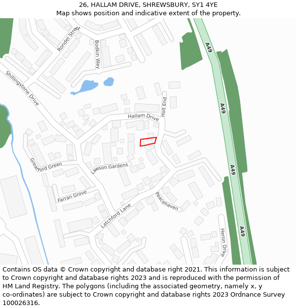 26, HALLAM DRIVE, SHREWSBURY, SY1 4YE: Location map and indicative extent of plot