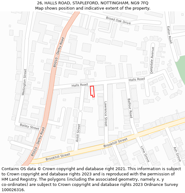 26, HALLS ROAD, STAPLEFORD, NOTTINGHAM, NG9 7FQ: Location map and indicative extent of plot