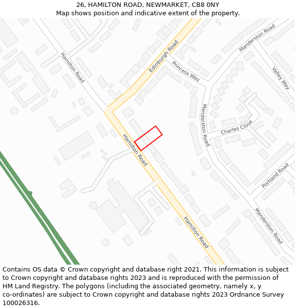 26, HAMILTON ROAD, NEWMARKET, CB8 0NY: Location map and indicative extent of plot