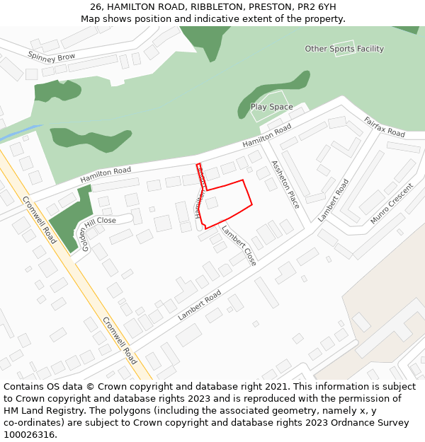 26, HAMILTON ROAD, RIBBLETON, PRESTON, PR2 6YH: Location map and indicative extent of plot