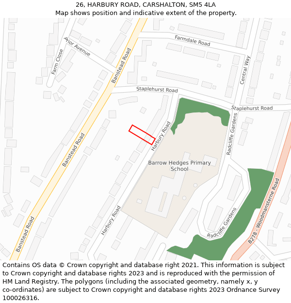 26, HARBURY ROAD, CARSHALTON, SM5 4LA: Location map and indicative extent of plot