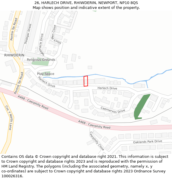 26, HARLECH DRIVE, RHIWDERIN, NEWPORT, NP10 8QS: Location map and indicative extent of plot