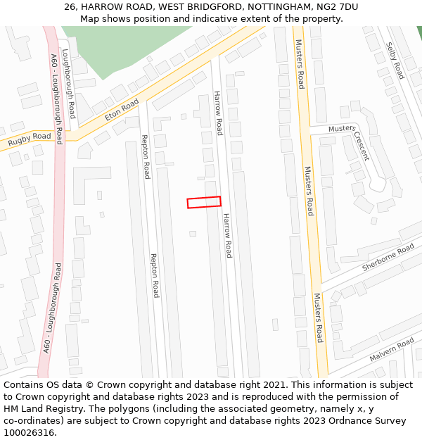 26, HARROW ROAD, WEST BRIDGFORD, NOTTINGHAM, NG2 7DU: Location map and indicative extent of plot