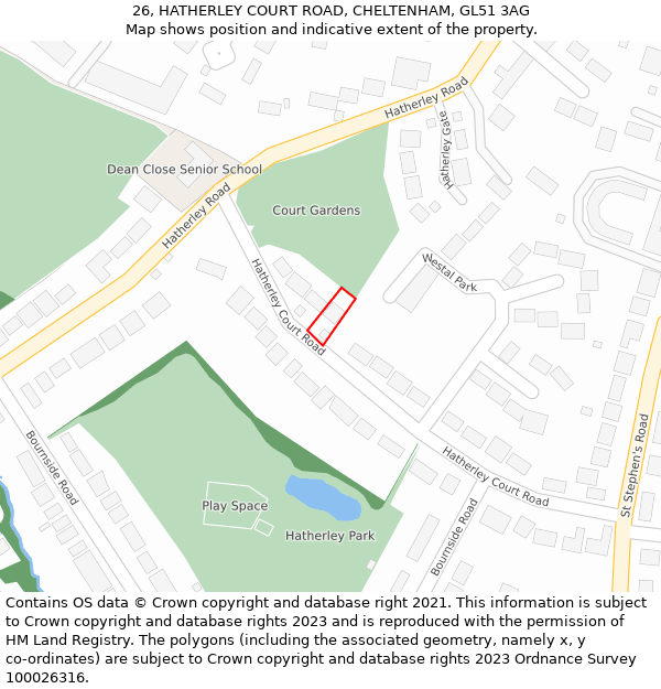 26, HATHERLEY COURT ROAD, CHELTENHAM, GL51 3AG: Location map and indicative extent of plot
