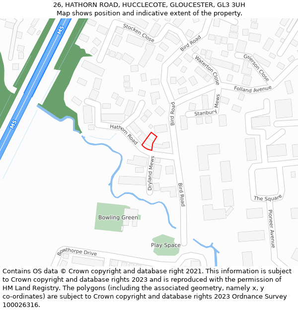 26, HATHORN ROAD, HUCCLECOTE, GLOUCESTER, GL3 3UH: Location map and indicative extent of plot