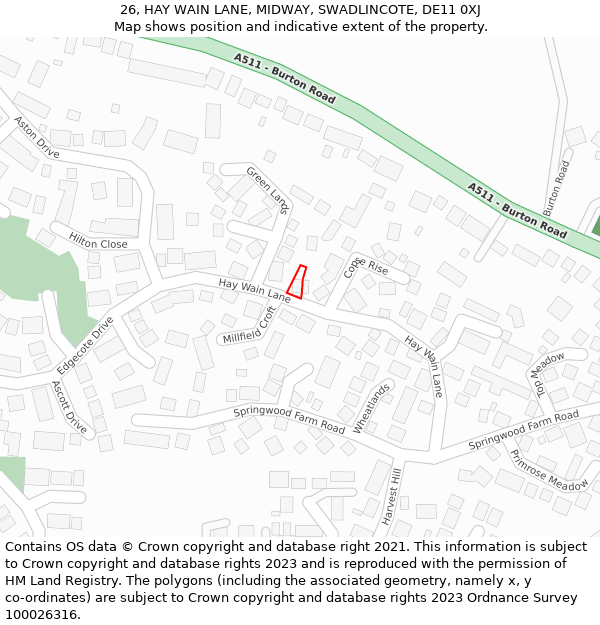 26, HAY WAIN LANE, MIDWAY, SWADLINCOTE, DE11 0XJ: Location map and indicative extent of plot