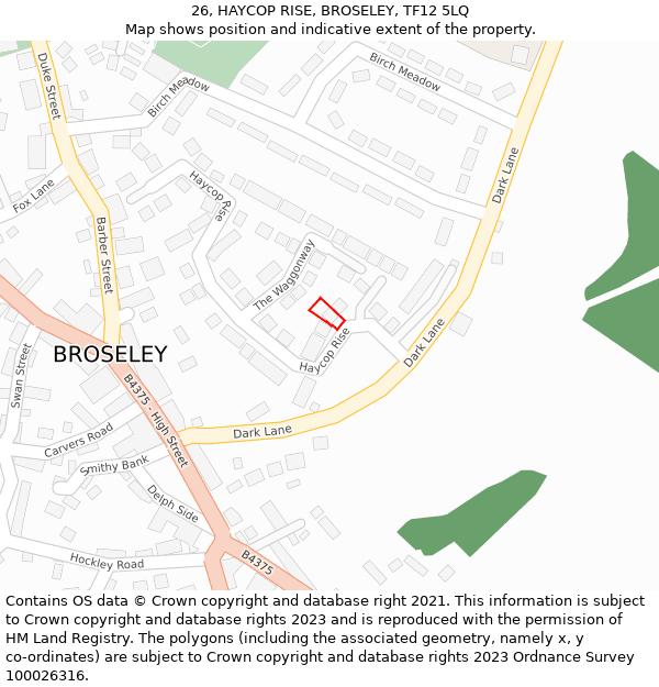 26, HAYCOP RISE, BROSELEY, TF12 5LQ: Location map and indicative extent of plot