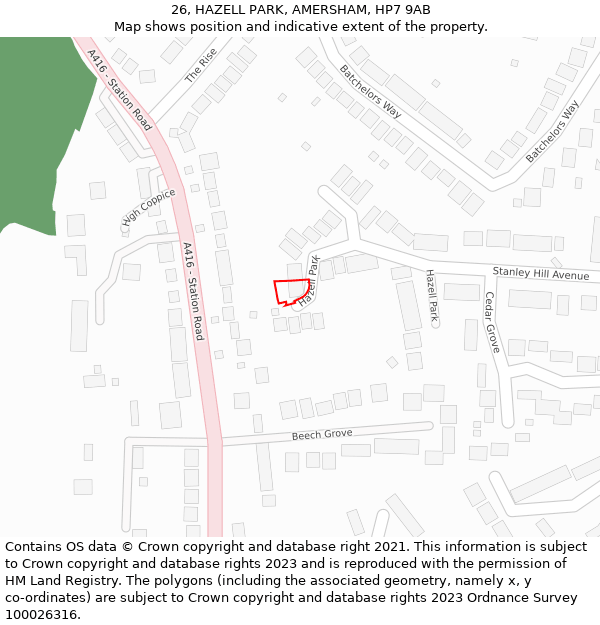 26, HAZELL PARK, AMERSHAM, HP7 9AB: Location map and indicative extent of plot