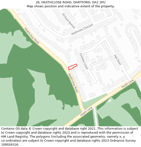 26, HEATHCLOSE ROAD, DARTFORD, DA1 2PU: Location map and indicative extent of plot