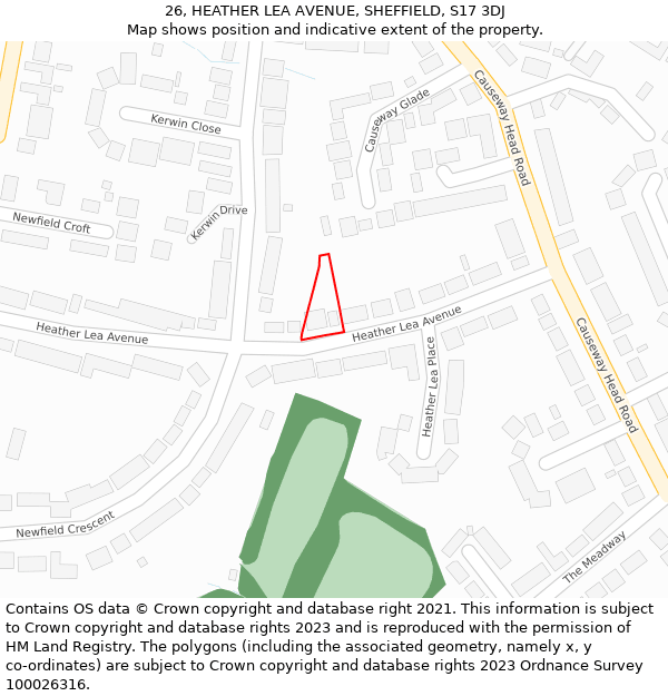 26, HEATHER LEA AVENUE, SHEFFIELD, S17 3DJ: Location map and indicative extent of plot