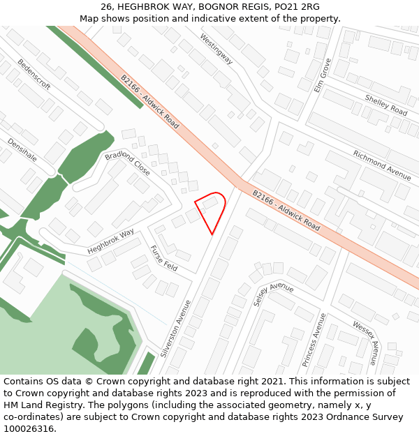 26, HEGHBROK WAY, BOGNOR REGIS, PO21 2RG: Location map and indicative extent of plot