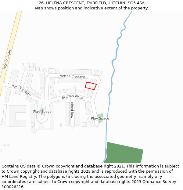 26, HELENA CRESCENT, FAIRFIELD, HITCHIN, SG5 4SA: Location map and indicative extent of plot