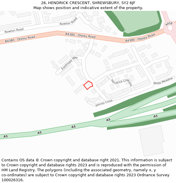 26, HENDRICK CRESCENT, SHREWSBURY, SY2 6JF: Location map and indicative extent of plot