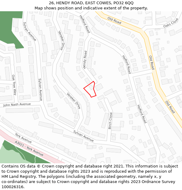 26, HENDY ROAD, EAST COWES, PO32 6QQ: Location map and indicative extent of plot