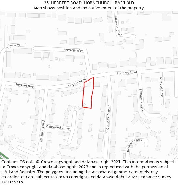 26, HERBERT ROAD, HORNCHURCH, RM11 3LD: Location map and indicative extent of plot