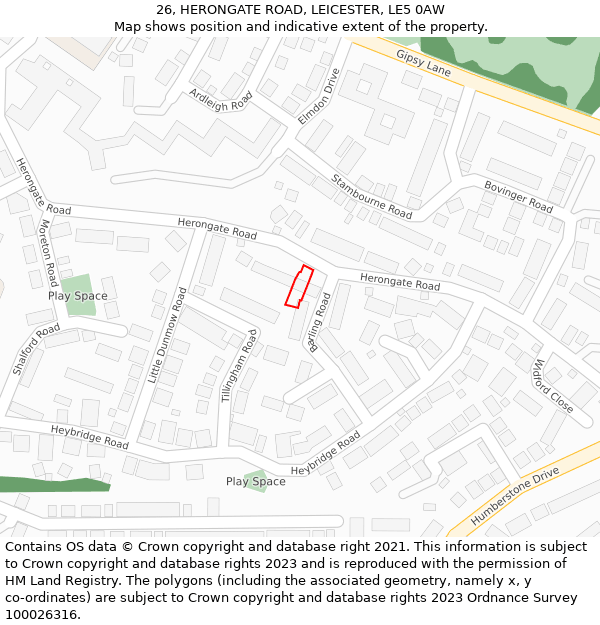 26, HERONGATE ROAD, LEICESTER, LE5 0AW: Location map and indicative extent of plot