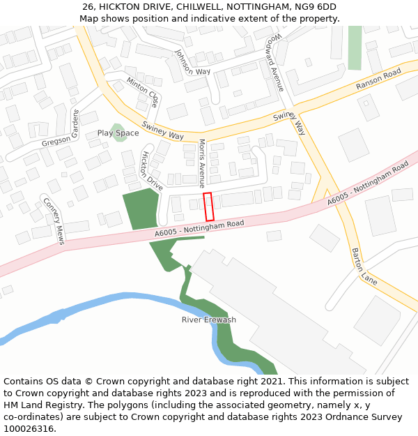 26, HICKTON DRIVE, CHILWELL, NOTTINGHAM, NG9 6DD: Location map and indicative extent of plot