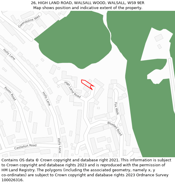 26, HIGH LAND ROAD, WALSALL WOOD, WALSALL, WS9 9ER: Location map and indicative extent of plot