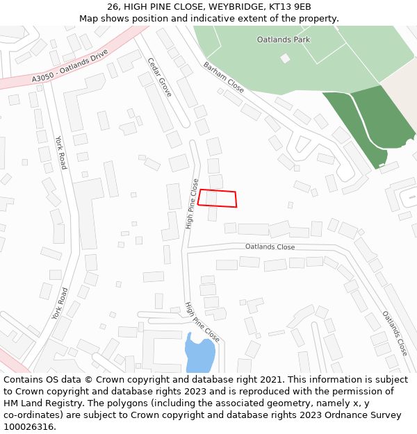 26, HIGH PINE CLOSE, WEYBRIDGE, KT13 9EB: Location map and indicative extent of plot