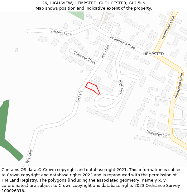 26, HIGH VIEW, HEMPSTED, GLOUCESTER, GL2 5LN: Location map and indicative extent of plot