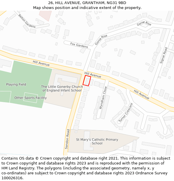 26, HILL AVENUE, GRANTHAM, NG31 9BD: Location map and indicative extent of plot