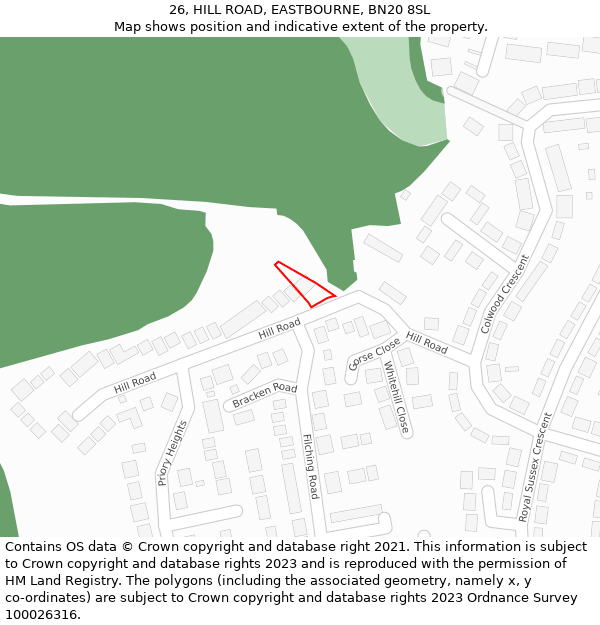26, HILL ROAD, EASTBOURNE, BN20 8SL: Location map and indicative extent of plot