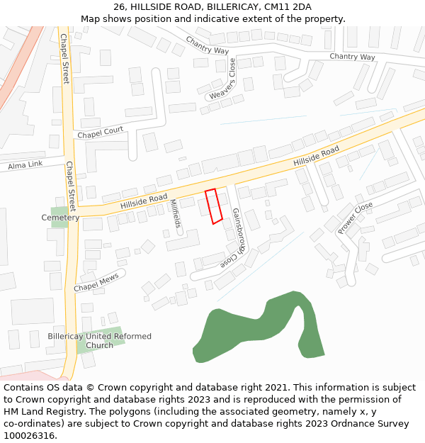 26, HILLSIDE ROAD, BILLERICAY, CM11 2DA: Location map and indicative extent of plot