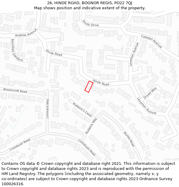 26, HINDE ROAD, BOGNOR REGIS, PO22 7QJ: Location map and indicative extent of plot