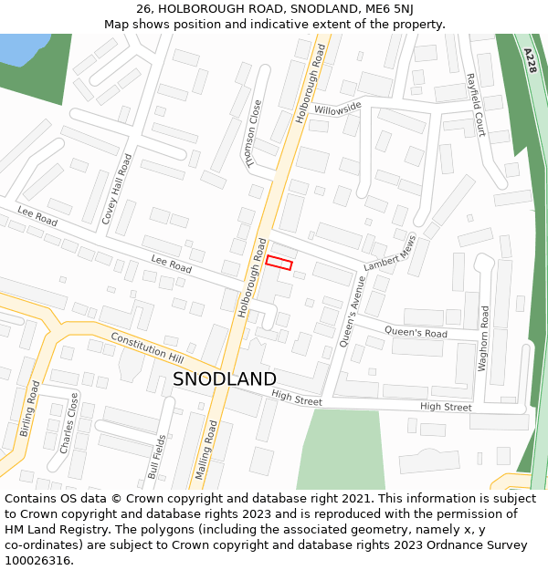 26, HOLBOROUGH ROAD, SNODLAND, ME6 5NJ: Location map and indicative extent of plot