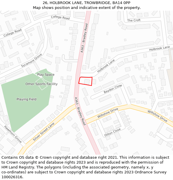 26, HOLBROOK LANE, TROWBRIDGE, BA14 0PP: Location map and indicative extent of plot