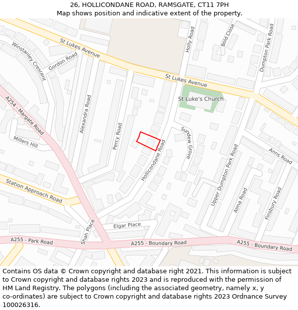 26, HOLLICONDANE ROAD, RAMSGATE, CT11 7PH: Location map and indicative extent of plot