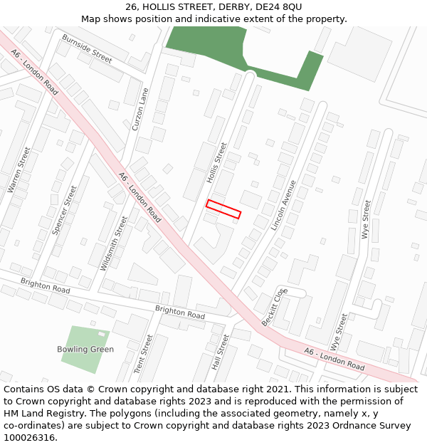 26, HOLLIS STREET, DERBY, DE24 8QU: Location map and indicative extent of plot