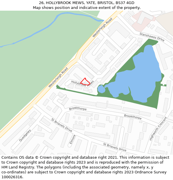 26, HOLLYBROOK MEWS, YATE, BRISTOL, BS37 4GD: Location map and indicative extent of plot