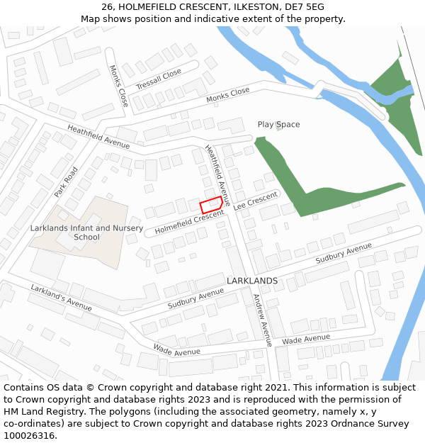 26, HOLMEFIELD CRESCENT, ILKESTON, DE7 5EG: Location map and indicative extent of plot