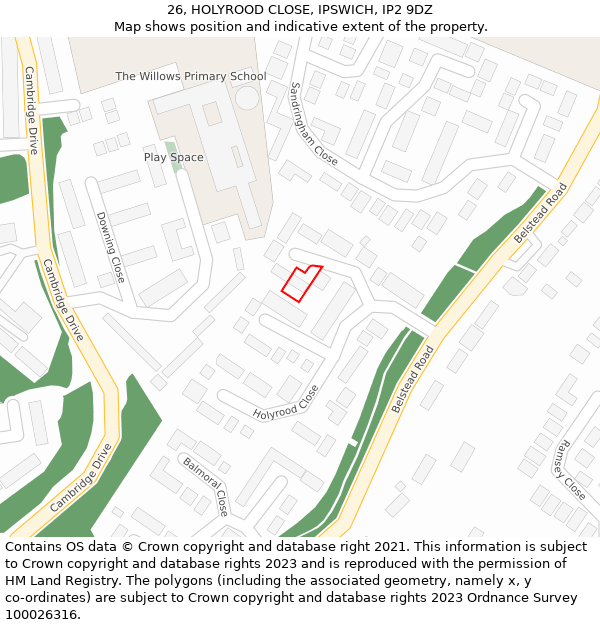 26, HOLYROOD CLOSE, IPSWICH, IP2 9DZ: Location map and indicative extent of plot