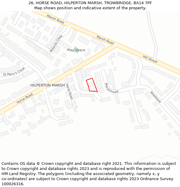 26, HORSE ROAD, HILPERTON MARSH, TROWBRIDGE, BA14 7PF: Location map and indicative extent of plot