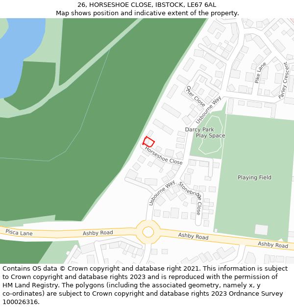 26, HORSESHOE CLOSE, IBSTOCK, LE67 6AL: Location map and indicative extent of plot