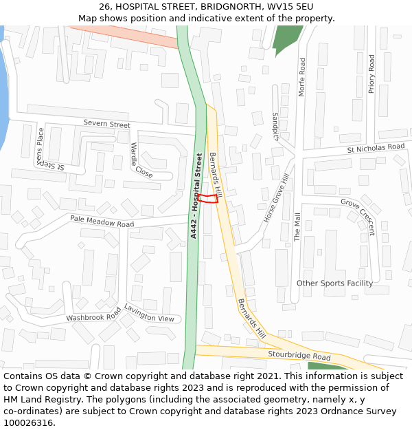 26, HOSPITAL STREET, BRIDGNORTH, WV15 5EU: Location map and indicative extent of plot