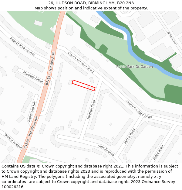 26, HUDSON ROAD, BIRMINGHAM, B20 2NA: Location map and indicative extent of plot