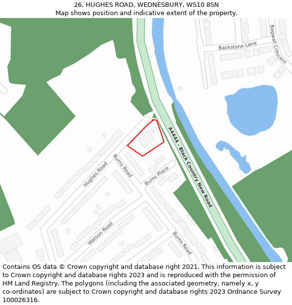 26, HUGHES ROAD, WEDNESBURY, WS10 8SN: Location map and indicative extent of plot