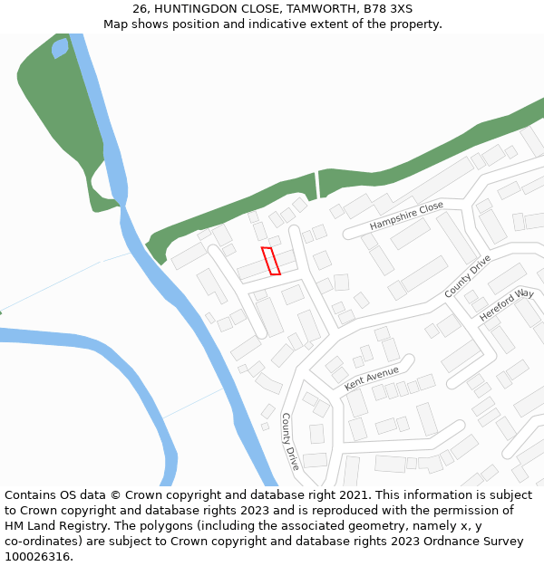 26, HUNTINGDON CLOSE, TAMWORTH, B78 3XS: Location map and indicative extent of plot