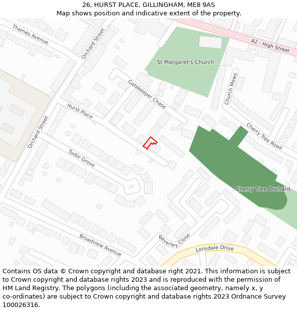 26, HURST PLACE, GILLINGHAM, ME8 9AS: Location map and indicative extent of plot