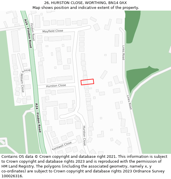 26, HURSTON CLOSE, WORTHING, BN14 0AX: Location map and indicative extent of plot