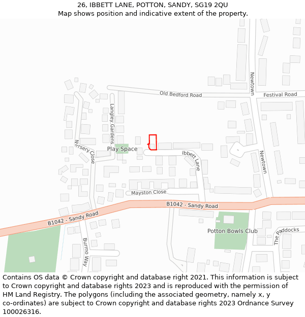 26, IBBETT LANE, POTTON, SANDY, SG19 2QU: Location map and indicative extent of plot