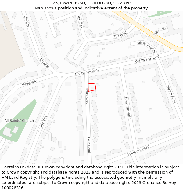 26, IRWIN ROAD, GUILDFORD, GU2 7PP: Location map and indicative extent of plot