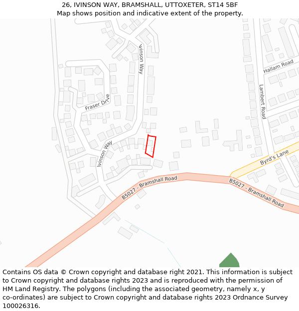 26, IVINSON WAY, BRAMSHALL, UTTOXETER, ST14 5BF: Location map and indicative extent of plot