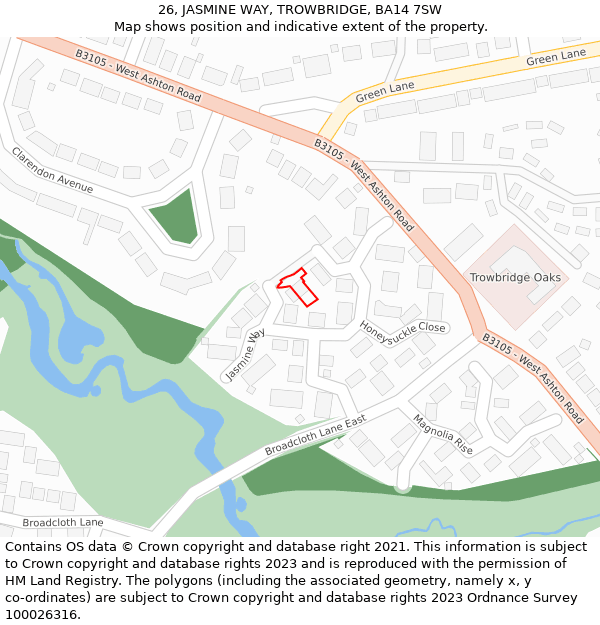 26, JASMINE WAY, TROWBRIDGE, BA14 7SW: Location map and indicative extent of plot